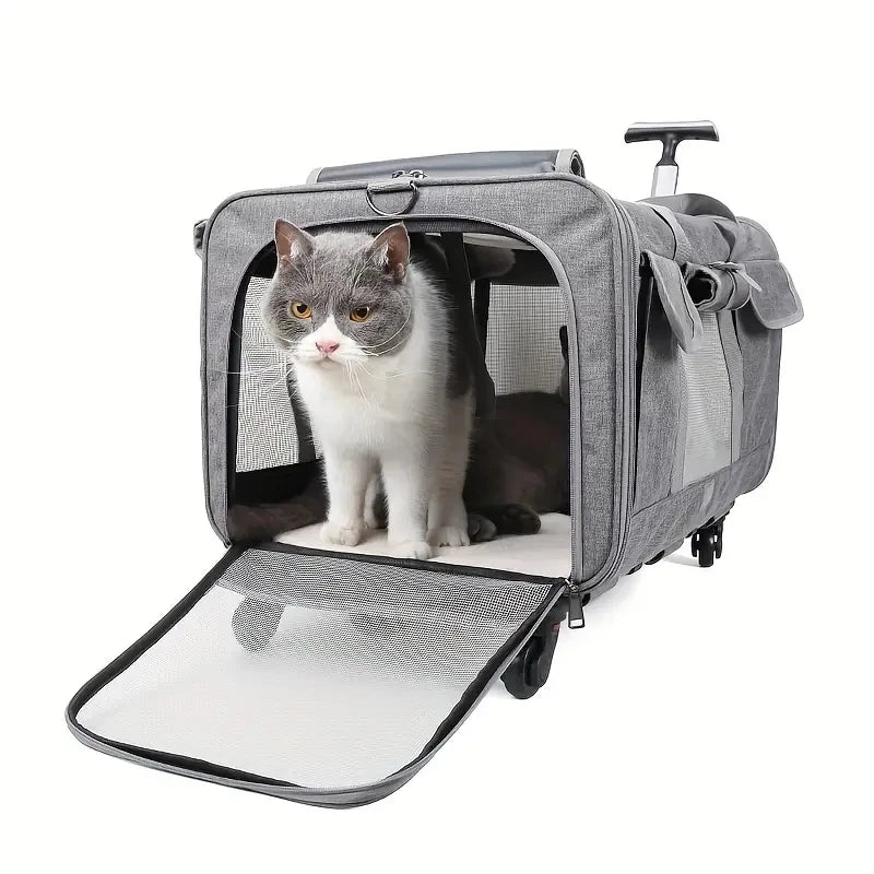 Large Portable Pet Trolley Case, Detachable Trolley Case, Large Foldable Pet Bag Cat Travel Carrier Bag