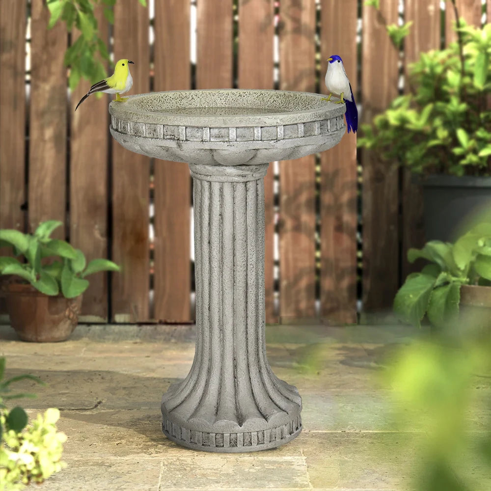 Naturefulls 24" Tall Modern Outdoor Bird Bath - Fiber Reinforced Concrete Large Bird Bath and Stand with Stylish Base for Garden