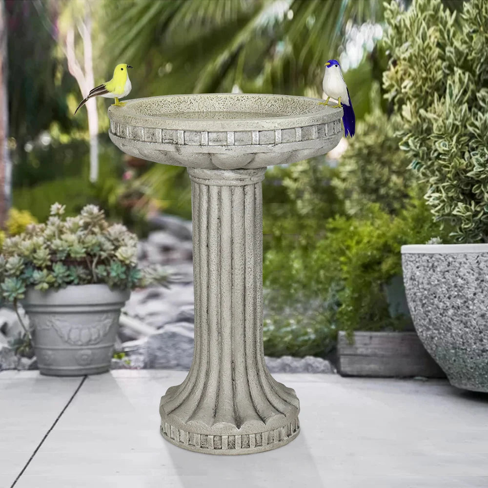 Naturefulls 24" Tall Modern Outdoor Bird Bath - Fiber Reinforced Concrete Large Bird Bath and Stand with Stylish Base for Garden