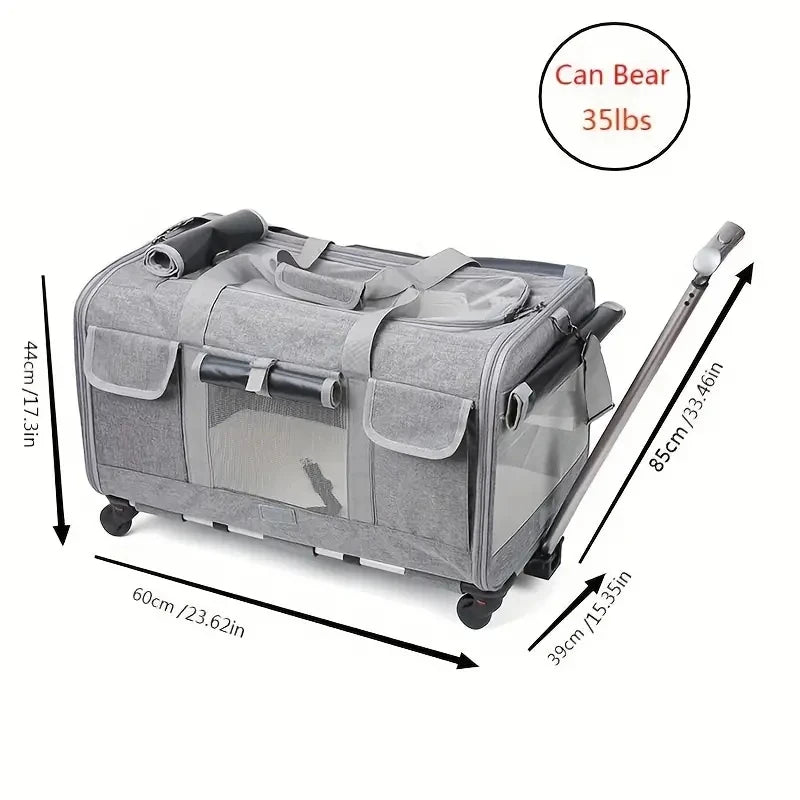 Large Portable Pet Trolley Case, Detachable Trolley Case, Large Foldable Pet Bag Cat Travel Carrier Bag