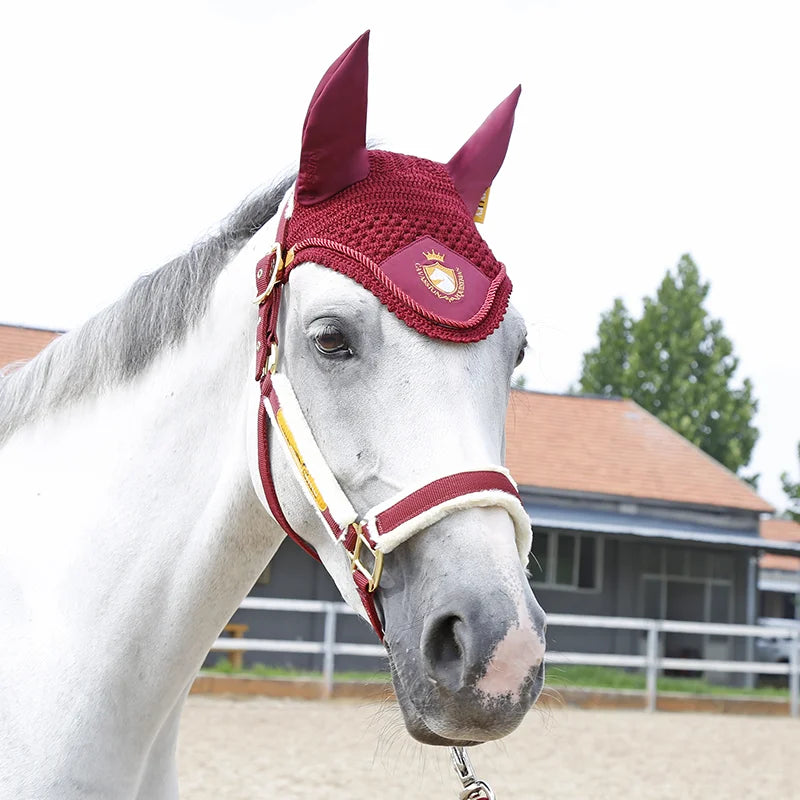 Cavassion High quality Navy Horse Ear Cover embrodery White color horse ear taking care mask black color equestrian equipment