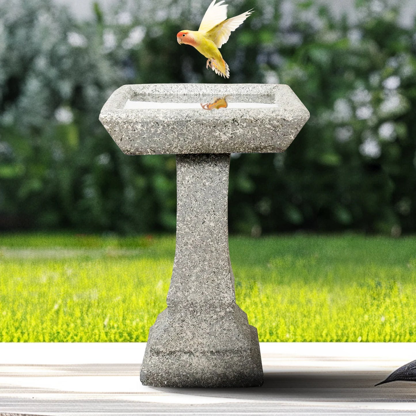 Naturefuls Freestanding Modern Outdoor Bird Bath-15" Diameter ，22.8" H, Concrete Vertical Garden Bird Bath Feeder Bowl with Base