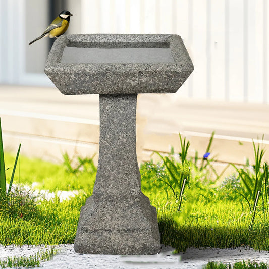 Naturefuls Freestanding Modern Outdoor Bird Bath-15" Diameter ，22.8" H, Concrete Vertical Garden Bird Bath Feeder Bowl with Base