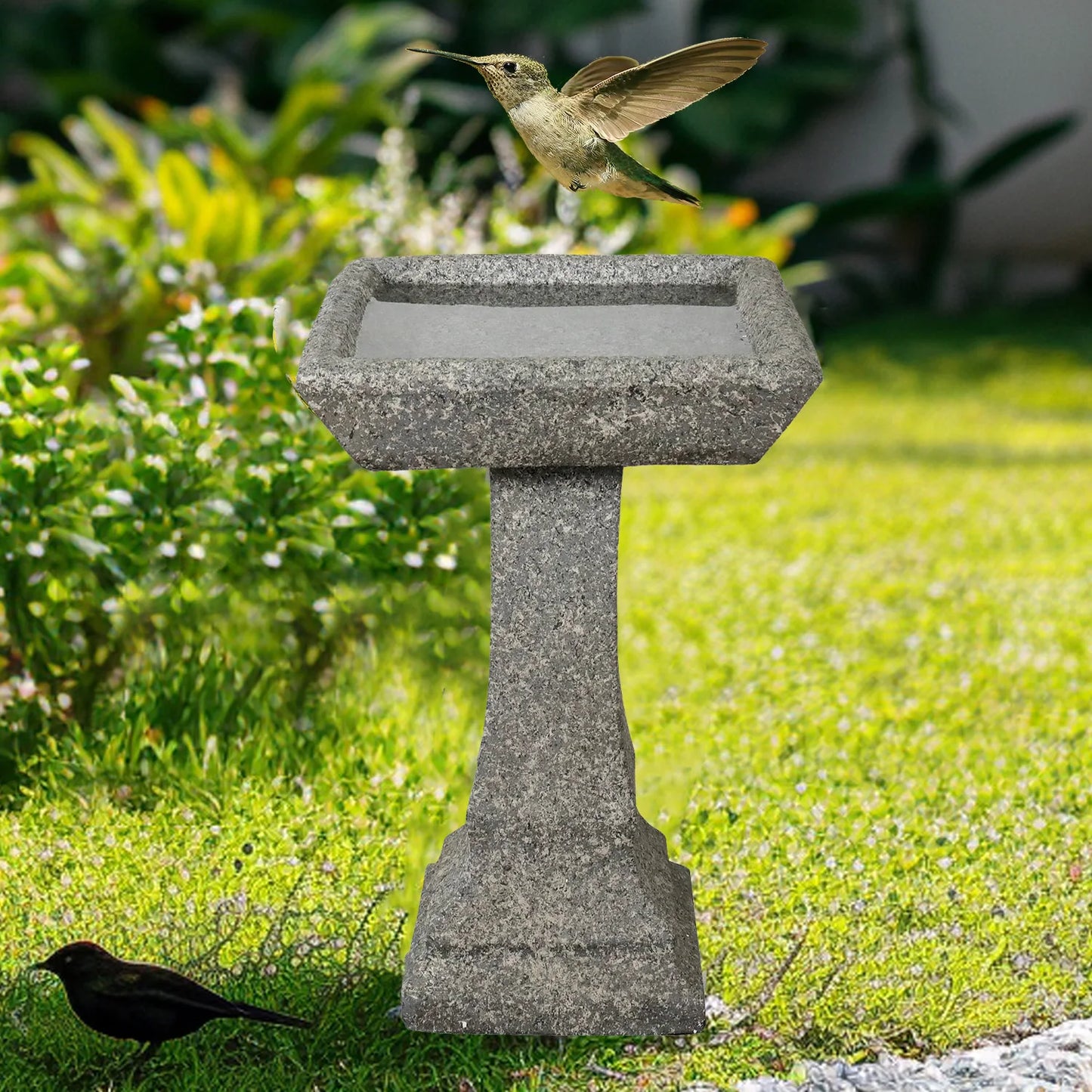 Naturefuls Freestanding Modern Outdoor Bird Bath-15" Diameter ，22.8" H, Concrete Vertical Garden Bird Bath Feeder Bowl with Base