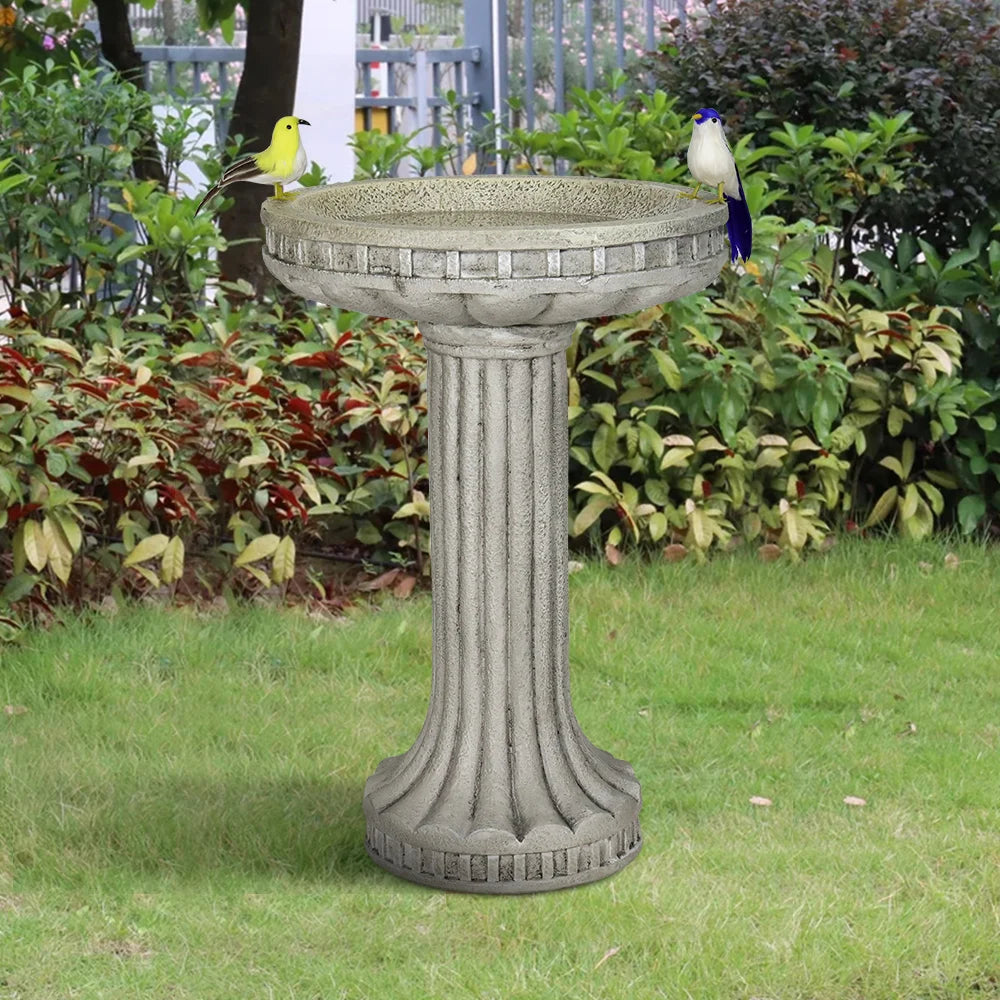 Naturefulls 24" Tall Modern Outdoor Bird Bath - Fiber Reinforced Concrete Large Bird Bath and Stand with Stylish Base for Garden