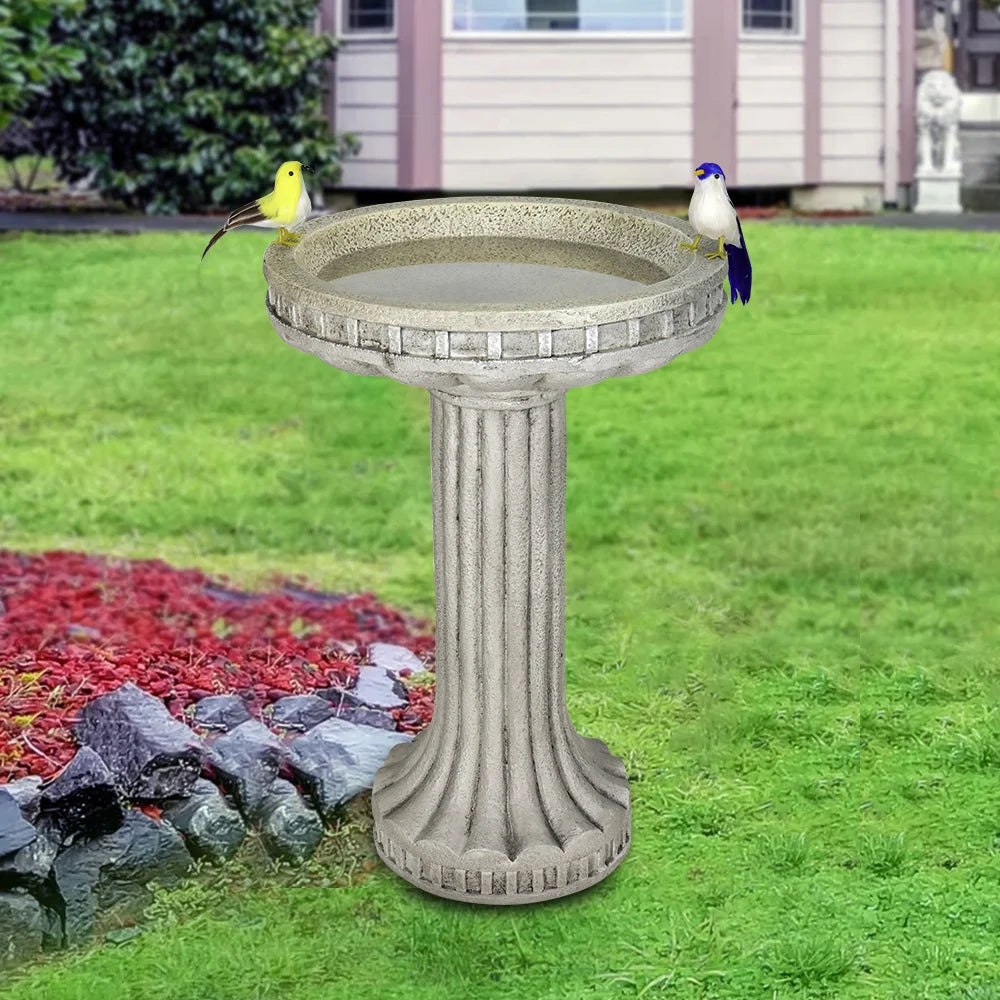 Naturefulls 24" Tall Modern Outdoor Bird Bath - Fiber Reinforced Concrete Large Bird Bath and Stand with Stylish Base for Garden