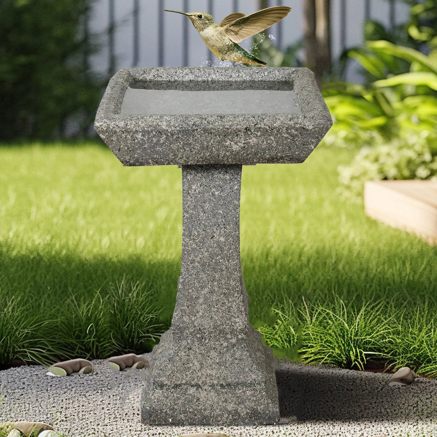 Naturefuls Freestanding Modern Outdoor Bird Bath-15" Diameter ，22.8" H, Concrete Vertical Garden Bird Bath Feeder Bowl with Base