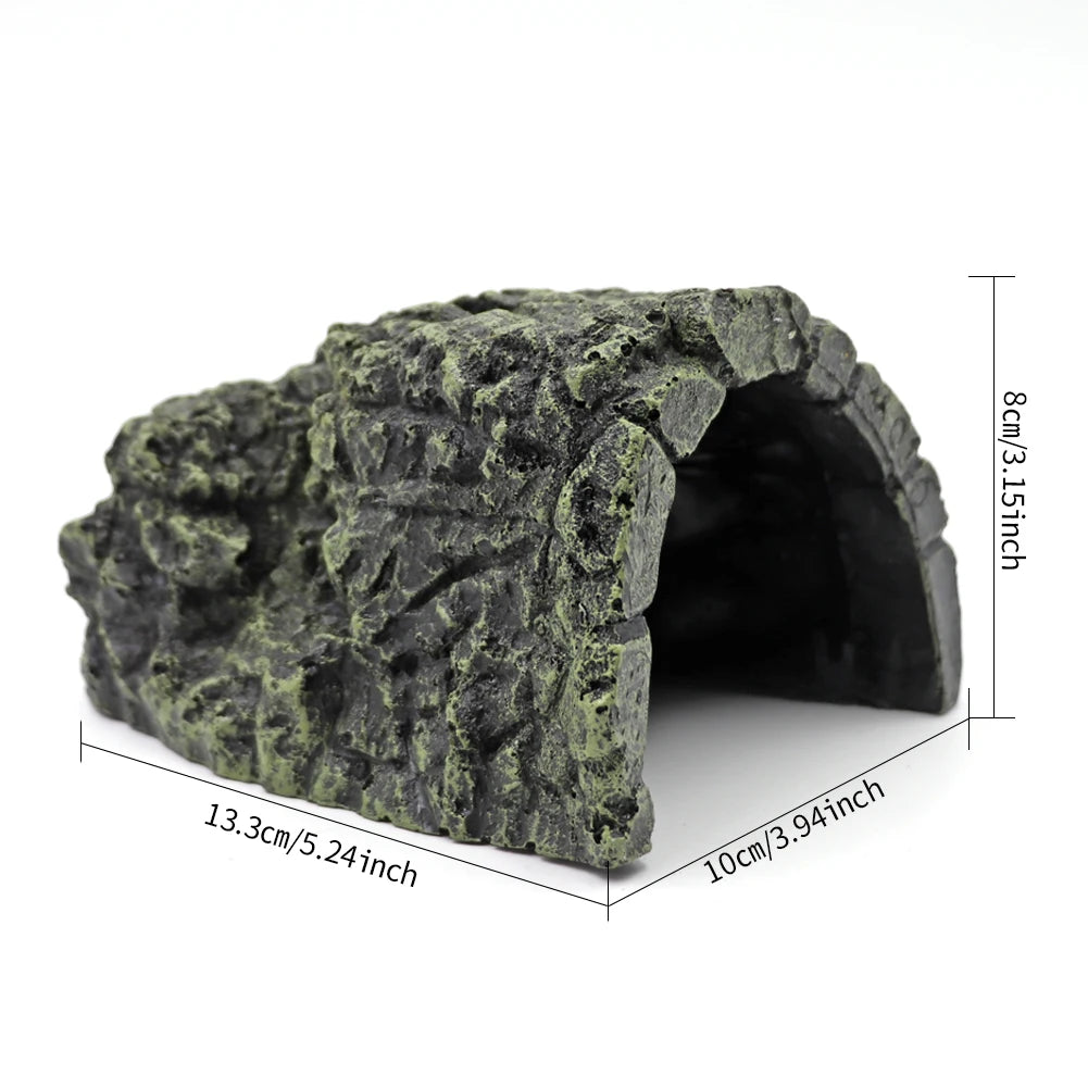 Reptile Hiding Cave Aquarium Non-Toxic High Simulation Crawling Turtle Reptile Basking Hide Habitat Tank Decoration Ornament