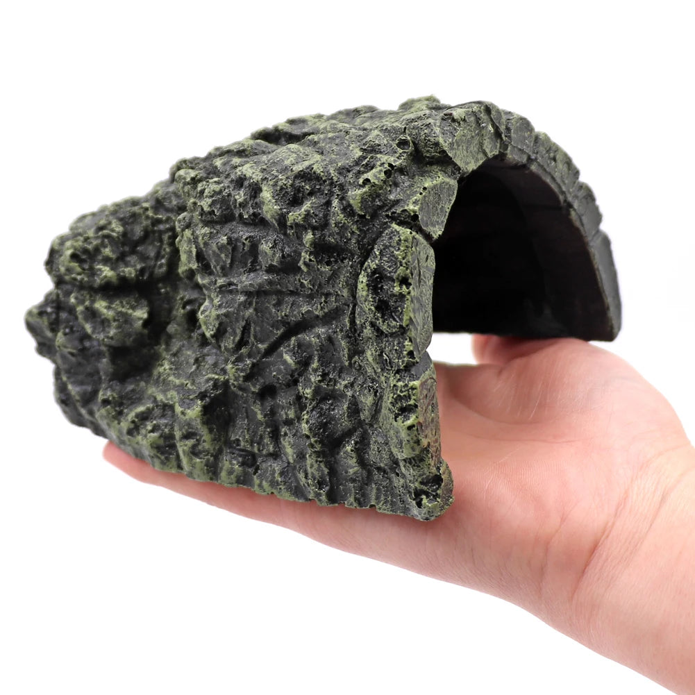 Reptile Hiding Cave Aquarium Non-Toxic High Simulation Crawling Turtle Reptile Basking Hide Habitat Tank Decoration Ornament