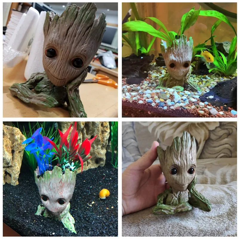 Aquarium Groot  Decoration Cartoon  for Fish Tank Flower Plant Holder Pot