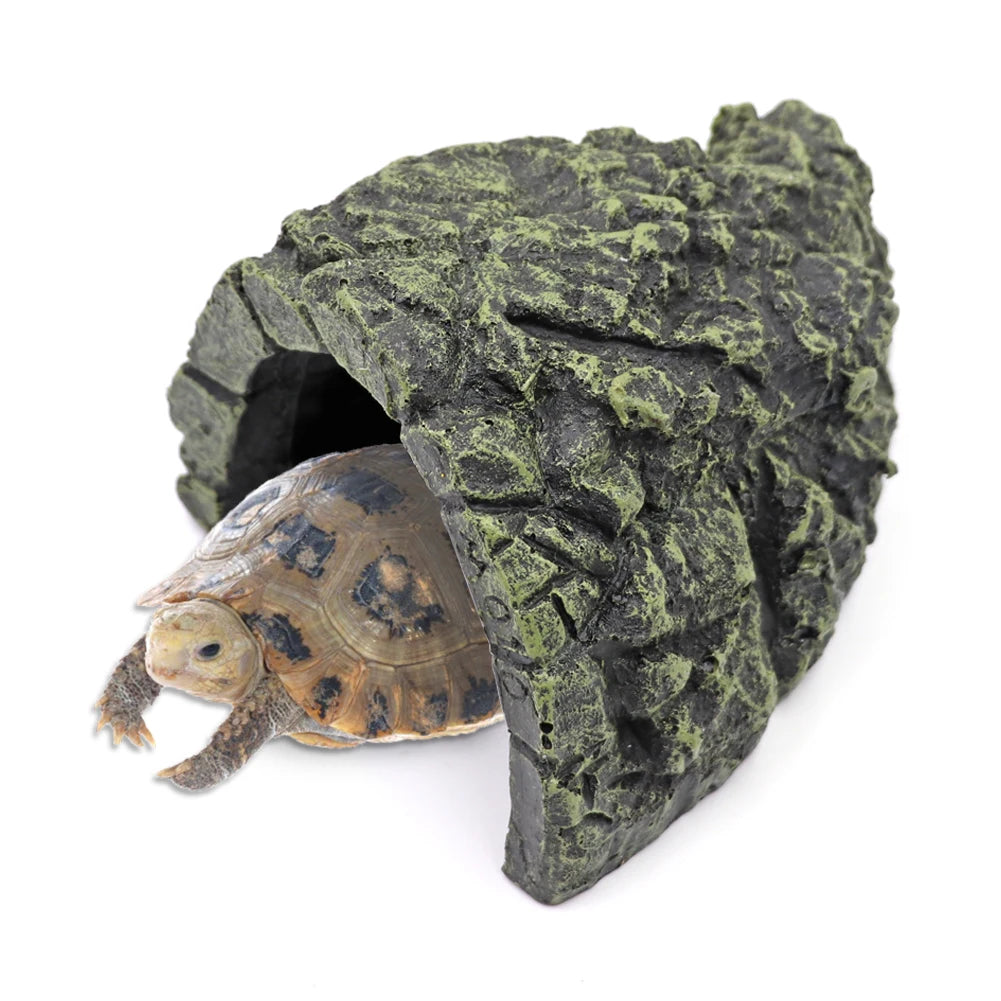 Reptile Hiding Cave Aquarium Non-Toxic High Simulation Crawling Turtle Reptile Basking Hide Habitat Tank Decoration Ornament