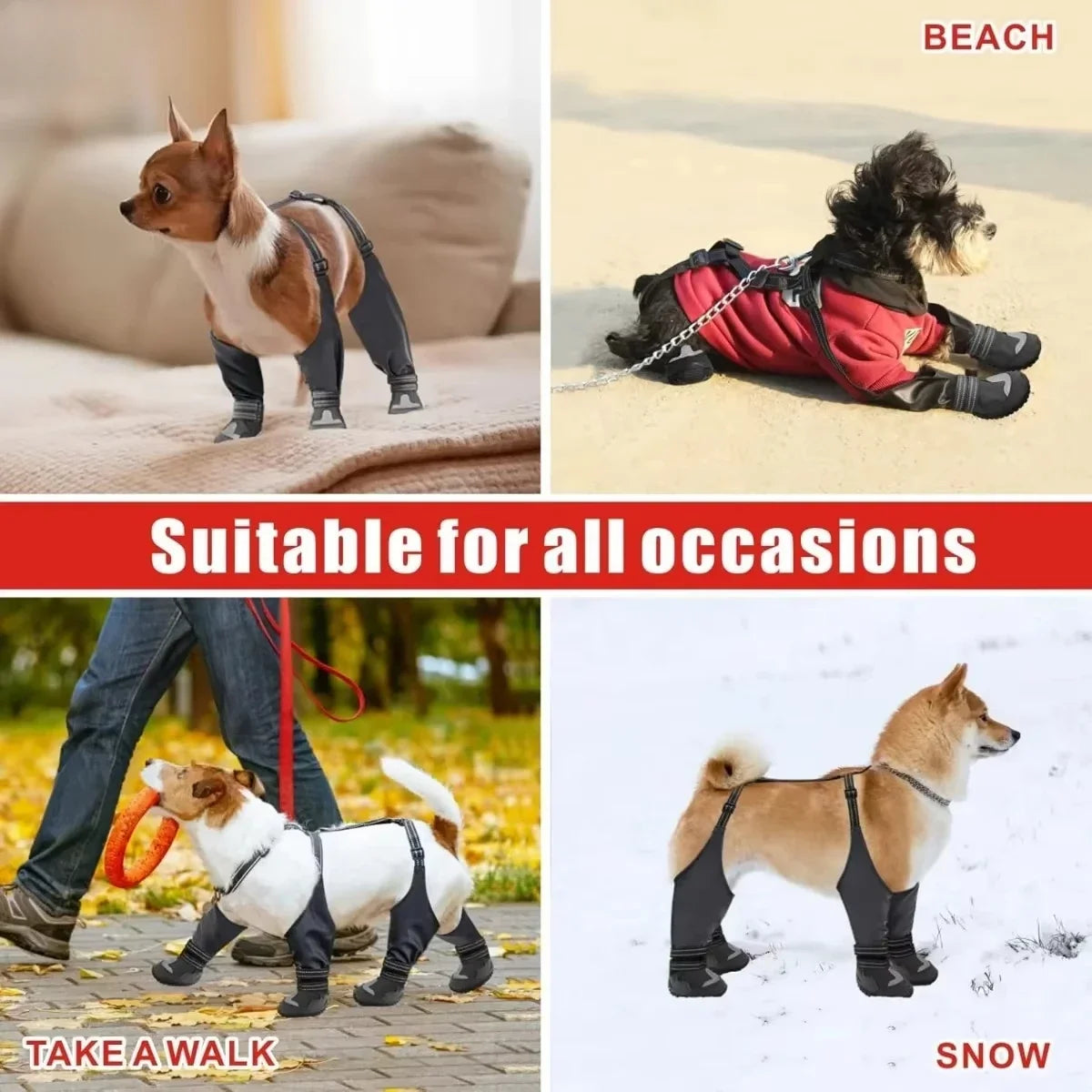 Dog Suspender Boots Tall Dog Boots Anti-Slip&Fall Waterproof Dog Shoes Leggings Winter Snow Rain Hiking Paws Protector