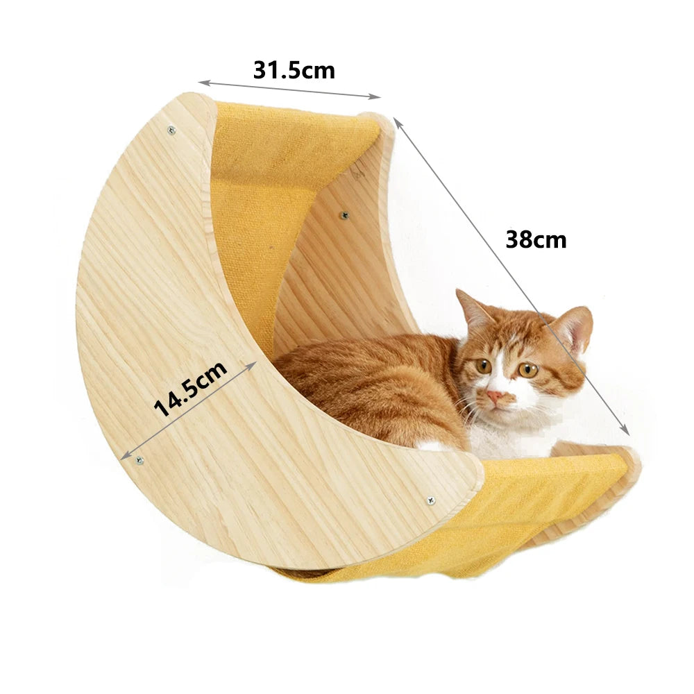 Cat Tree Wall Mounted Cat Climbing Wood Shelves Cat Jumping Platform or Hammock with Stairway