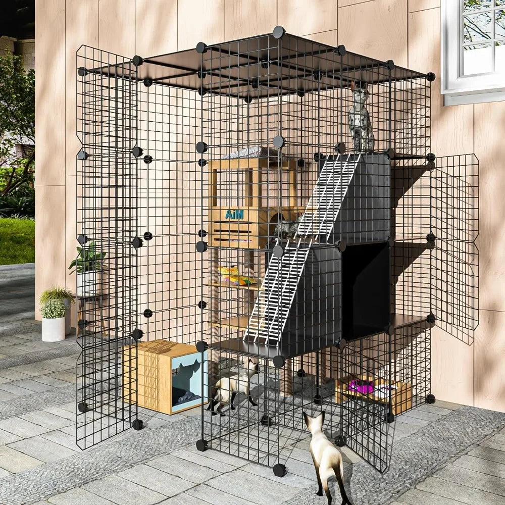 Large Cat Cage Indoor with Storage Cube indoor Cat Enclosure Indoor Metal Wire Kennels Detachable Cat Crate Playpen