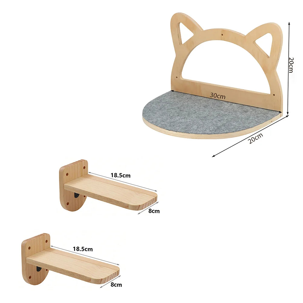 Cat Tree Wall Mounted Cat Climbing Wood Shelves Cat Jumping Platform or Hammock with Stairway