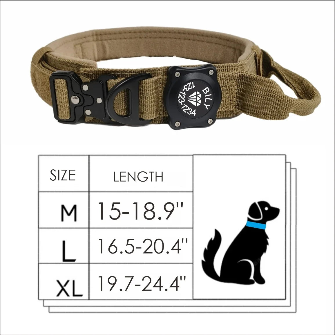 Dog Collar with Handle for Apple AirTag, Dog Collar for Large Medium Dogs, Military Dogs with Metal Buckle (AirTag sold separately)