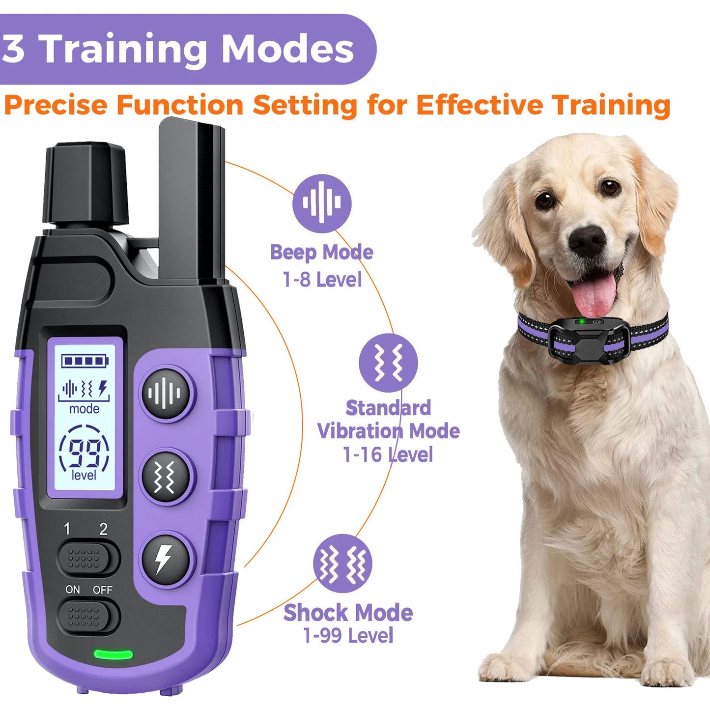 3300Ft Electric Dog Training Collar Remote Control Waterproof Pet Behaviour For 5-120lbs Puppy With Shock Vibration Beep