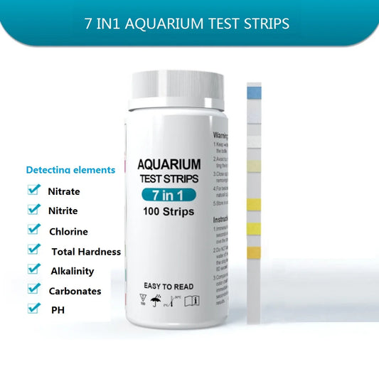 100Pcs Aquarium Test Strips Water Quality Test Strip 7/in1 Fish Tank Test Kit Freshwater Saltwater Aquarium Water pH Test Strips