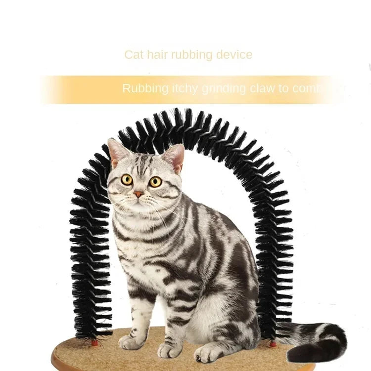 Cat Arch Self Groom Pamper Feline with A Massage Grooming Rubbing Brush with Scratching Pad Toy for Cats Interactive Toys