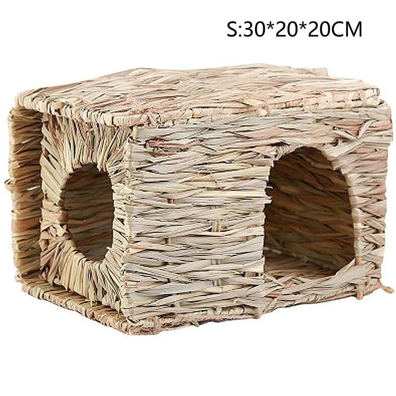 Foldable Woven Rabbit Cages Pets Hamster Guinea Pig Bunny Grass Chew Toy Mat House Bed Nests for Small Animal Rabbit Accessories