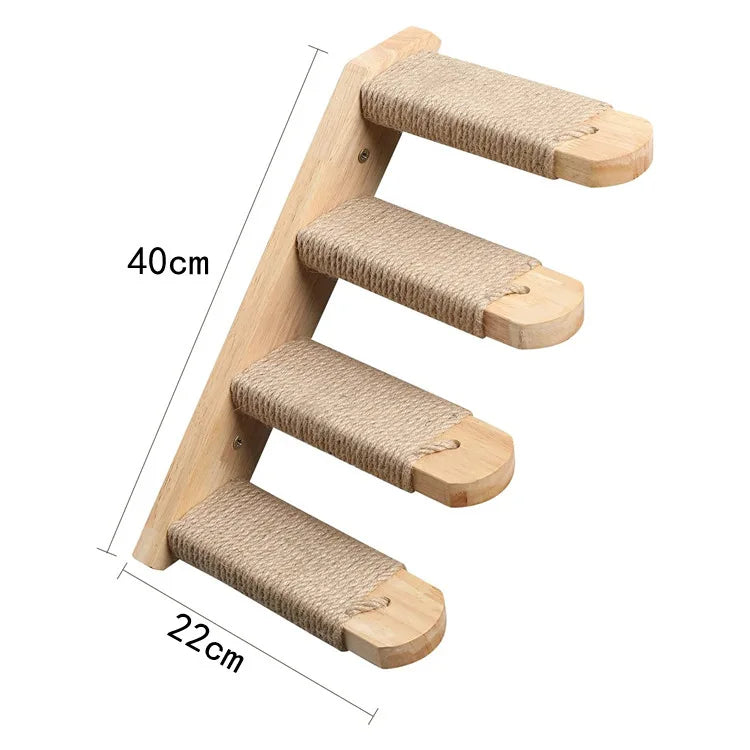 Cat Tree Wall Mounted Cat Shelves Scratching Post for Cat Jumping Platform and Cat Hammock Rope Ladder Wall Wooden Furniture