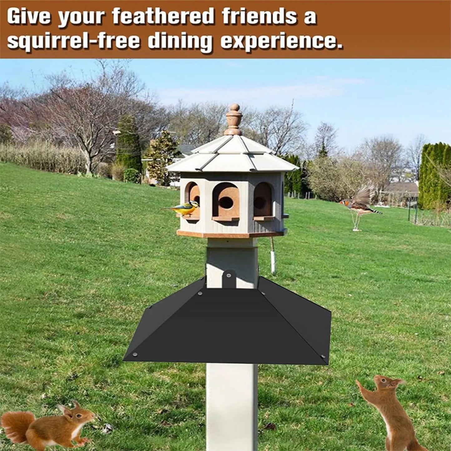 Bird Feeder Metal Squirrel Baffle Outdoor Yard Accessory for 4x4 Inches Wooden Pole Smooth Surface Simple Installation Sturdy