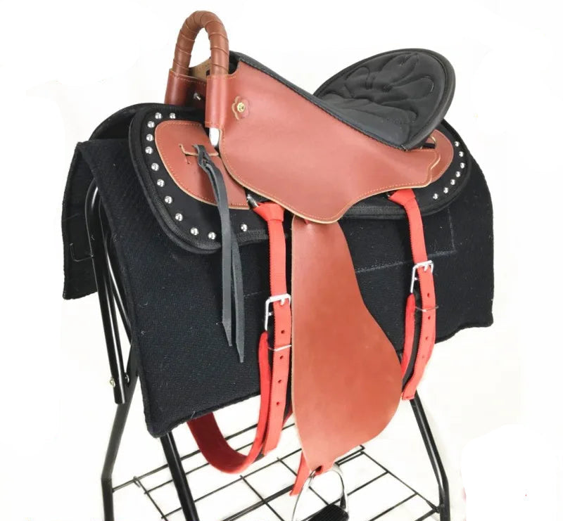 New Horse Saddle, Complete Harness Cowhide Tourist Saddle Equestrian Equipment Horse Accessories