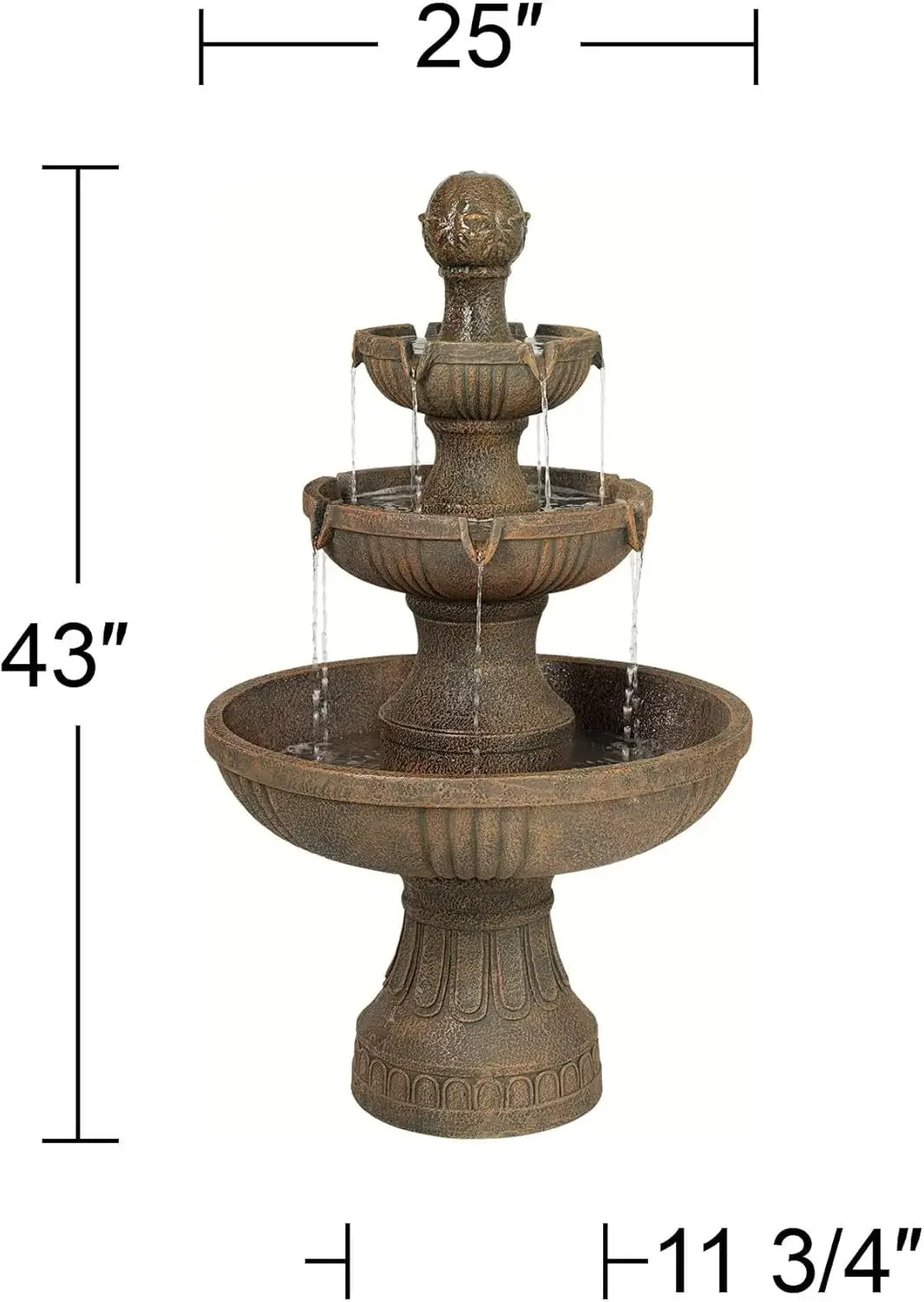 Italian Outdoor bird bath Fountain and Waterfalls 43" High 3 Tiered Cascading for Garden Patio Backyard Deck Home