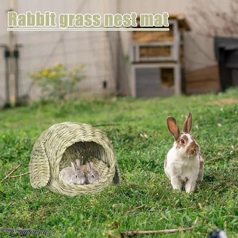 Small Pet Grass House Woven Animal Hut Bunny House Play Hideaway Hay Mat Bed Chew Toy For Rabbit Pigs Gerbils Hamster