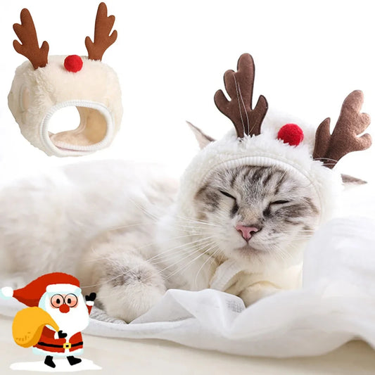 Christmas Cat Costume Xmas Cat Santa Elk Hat with Bandana Bib Scarf Set Cat