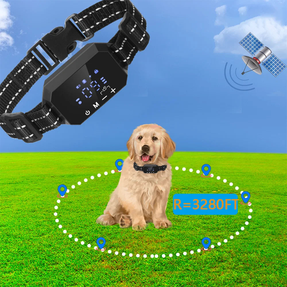 GPS Wireless Dog Fence Electric Shock Vibrate Range 100-3300 Ft Adjustable Warning Strength Rechargeable