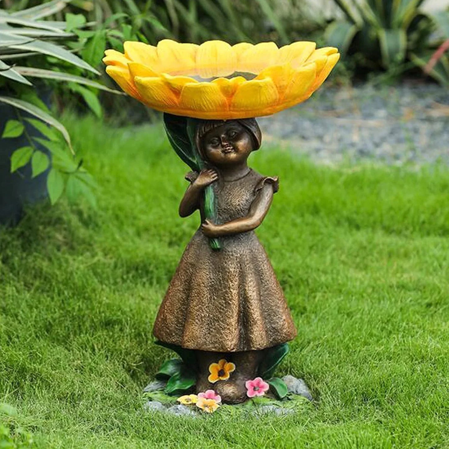 Animal themed Bird Bath, Sunflower Bird Bath, Outdoor Bird Bath Bowl, Bird Fountain Decoration for Garden