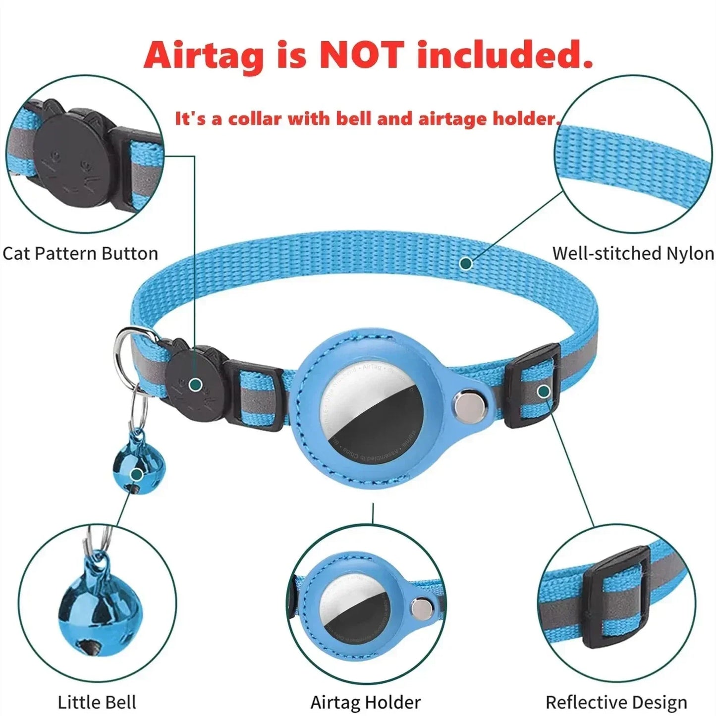 Cat Collar for Airtag GPS Tracker Protective Case With Bell