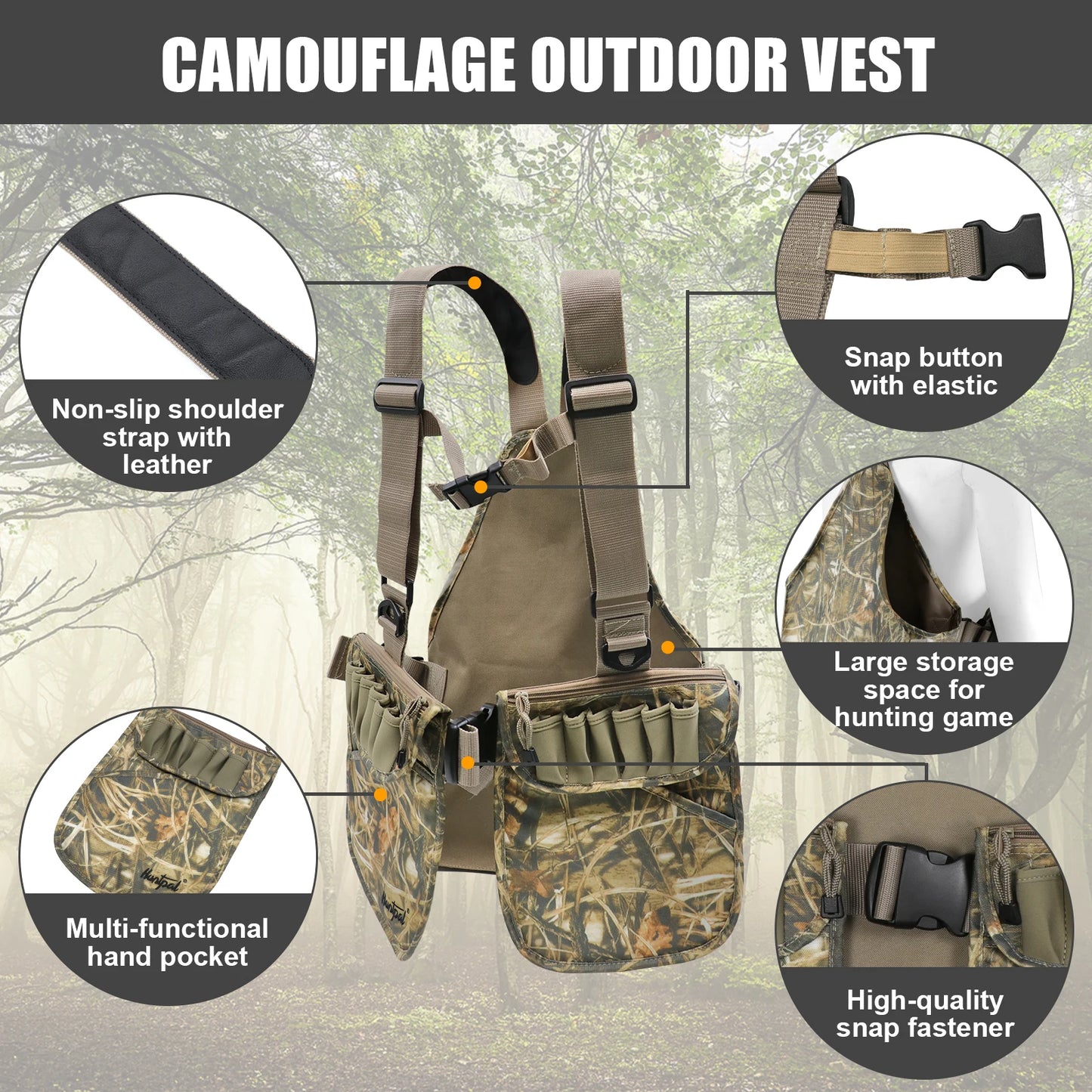 Bird Watching Vest Camouflage Lightweight Pouch and Pockets