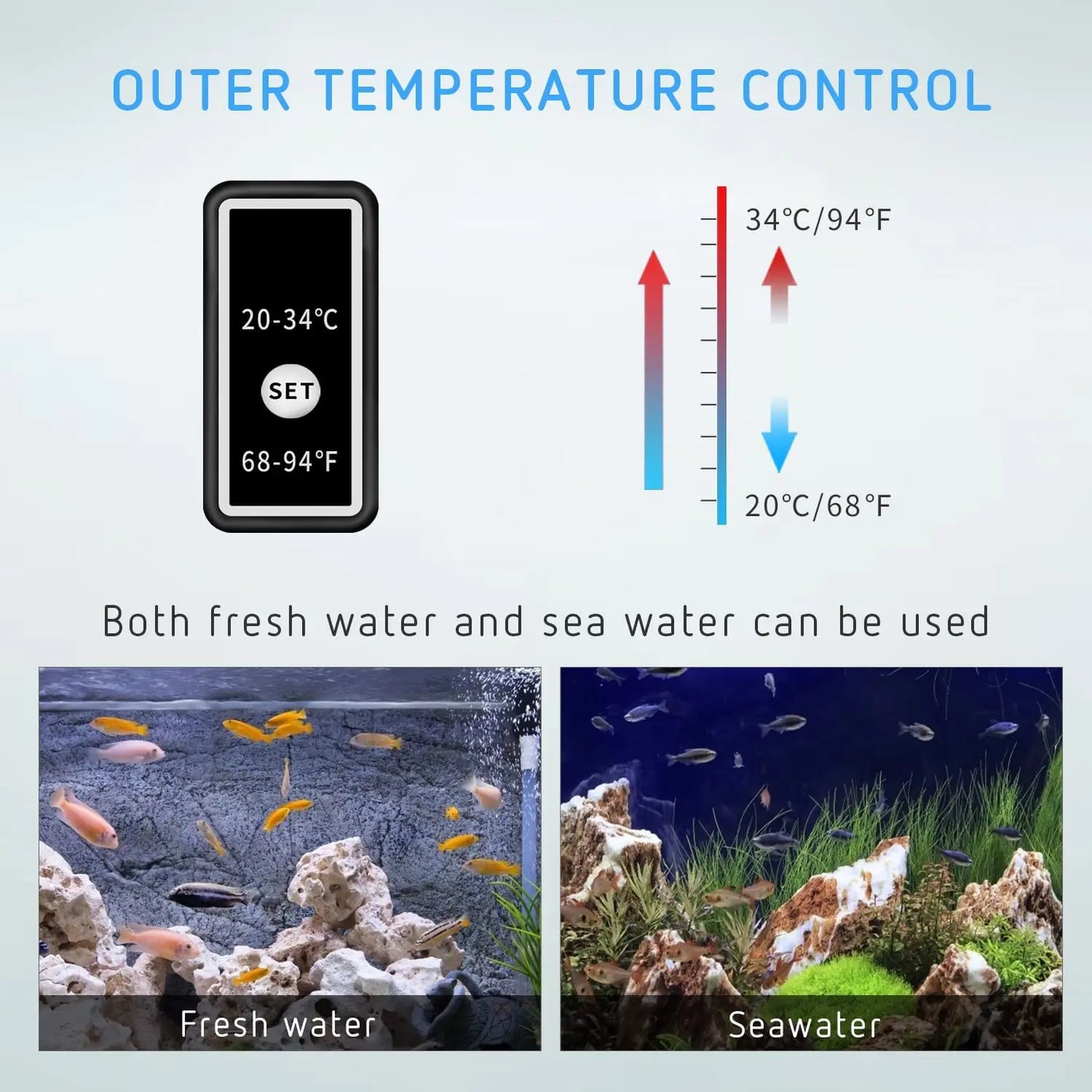 Aquarium Fish Tank Heater Smart LED Temperature Display Adjustable Water Heating Rod Temperature Control 1200W