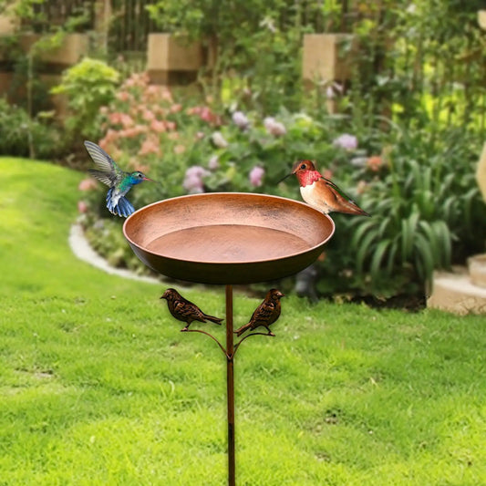 Metal Bird Bath with Stake Vintage Design Outdoor Hummingbird Feeder Bowl for Garden Patio Lawn