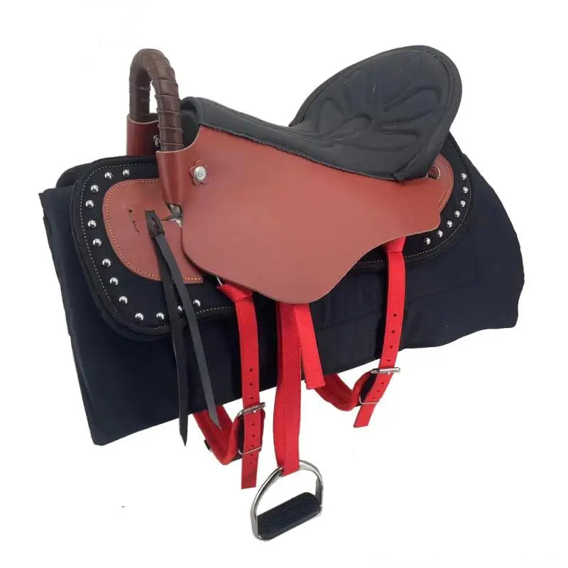 New Horse Saddle, Complete Harness Cowhide Tourist Saddle Equestrian Equipment Horse Accessories