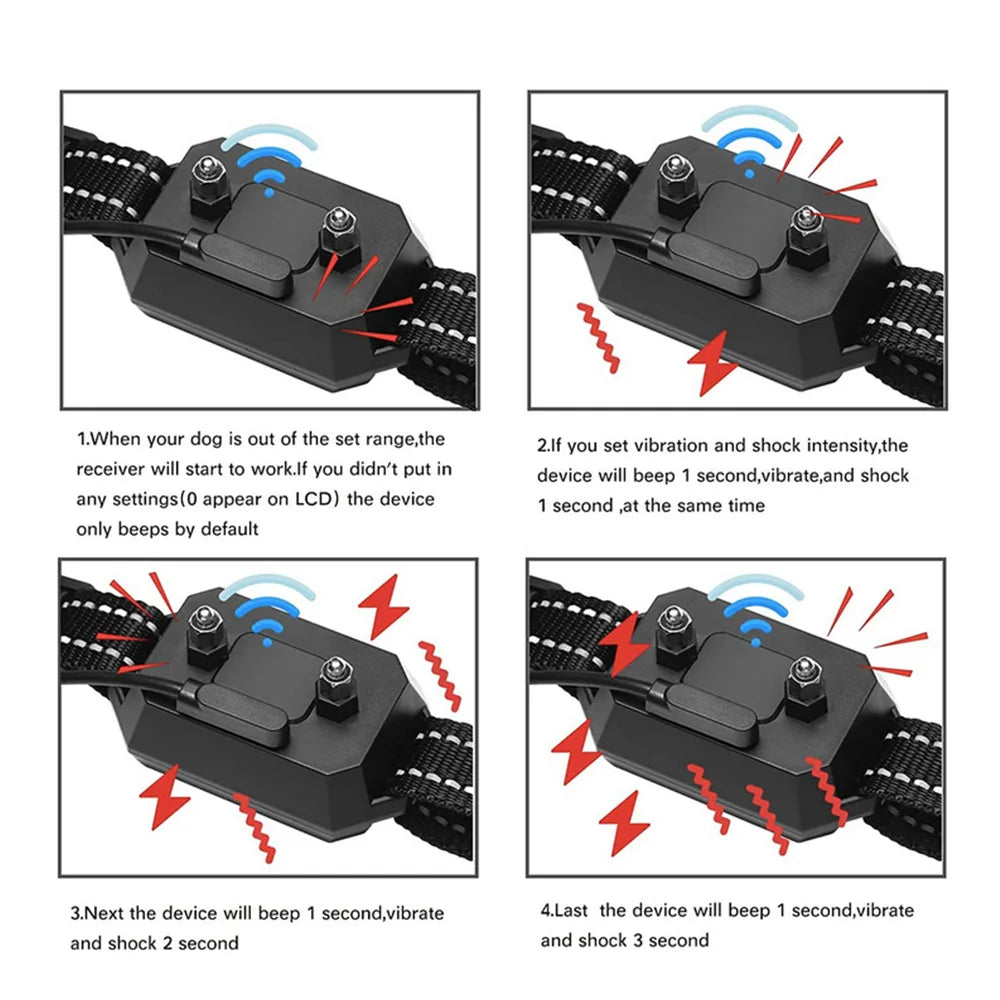 GPS Wireless Dog Fence Electric Shock Vibrate Range 100-3300 Ft Adjustable Warning Strength Rechargeable