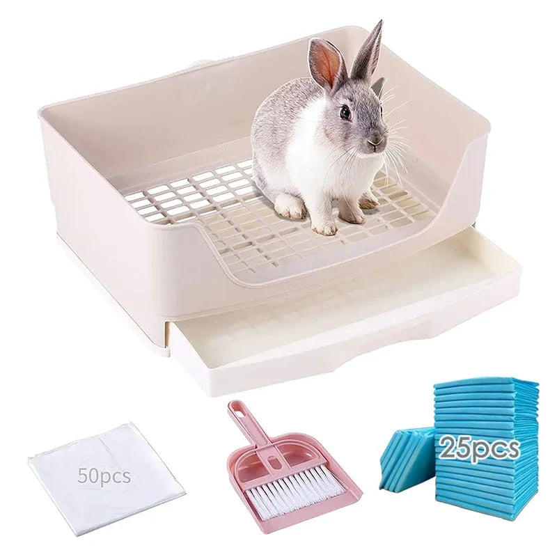 Rabbit Litter Box Bunny Toilet with Drawer 50 Pet Toilet Film 25 Toilet Training Pad