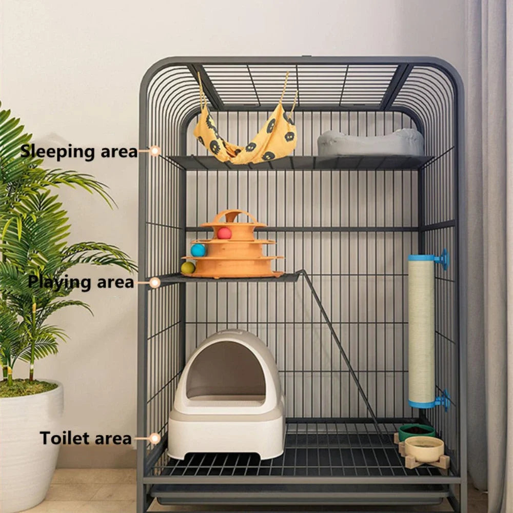 Iron Mesh Cat Cages Duplex Luxury Large Space Dogs House Metal Dog Crate with Door Double Layer Luxury Climbing Frame Pet Cage