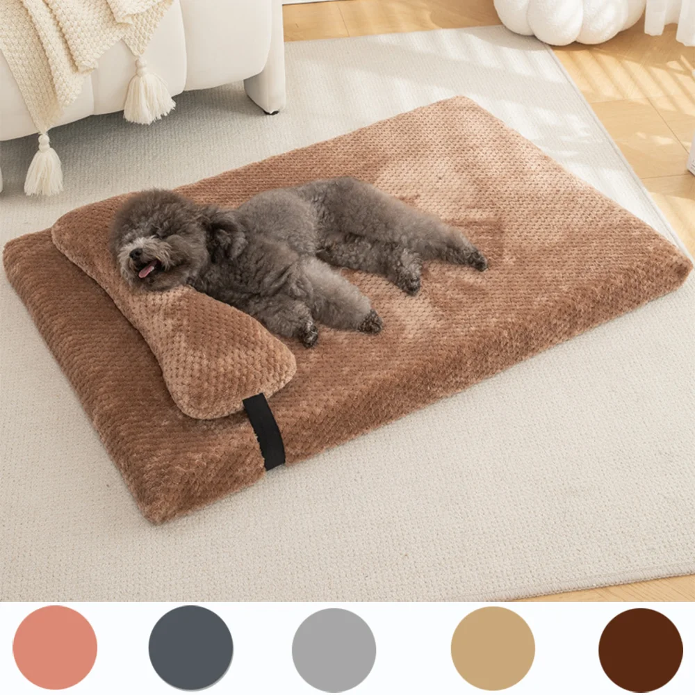 Warm Calming Dog Bed with Pillow Fluffy Plush Dog Mat Removable Washable Cover for Large Medium Small Dogs