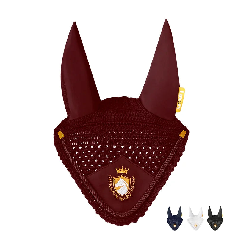 Cavassion High quality Navy Horse Ear Cover embrodery White color horse ear taking care mask black color equestrian equipment