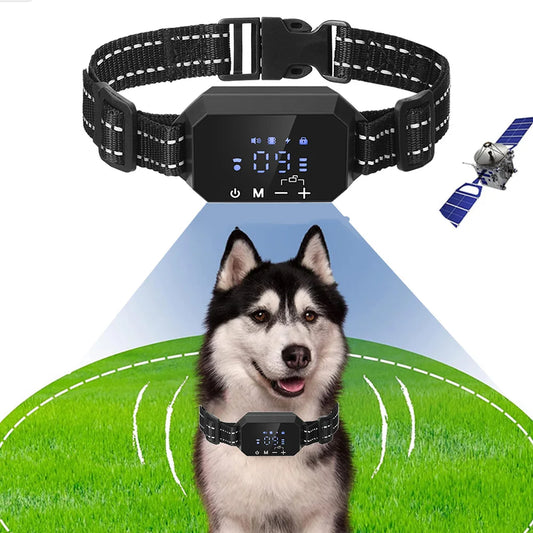 GPS Wireless Dog Fence Electric Shock Vibrate Range 100-3300 Ft Adjustable Warning Strength Rechargeable