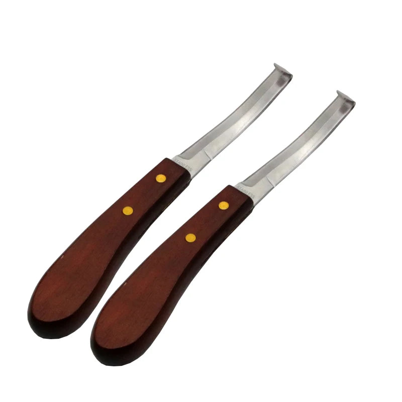 2 Pcs Horse Loop Hoof Knife Trimmer Blade Hoof Knife Double Edged Shears Cutter Wooden Handle Stainless Steel