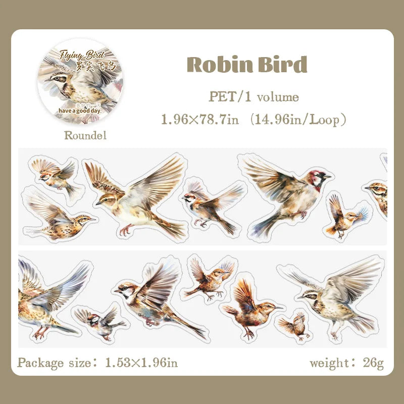 6 styles 50mm*2m Flying Bird series Stickers Bird theme collage Decorative Diary Album Scrapbooking Journal