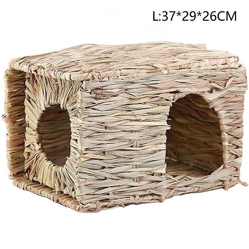 Foldable Woven Rabbit Cages Pets Hamster Guinea Pig Bunny Grass Chew Toy Mat House Bed Nests for Small Animal Rabbit Accessories