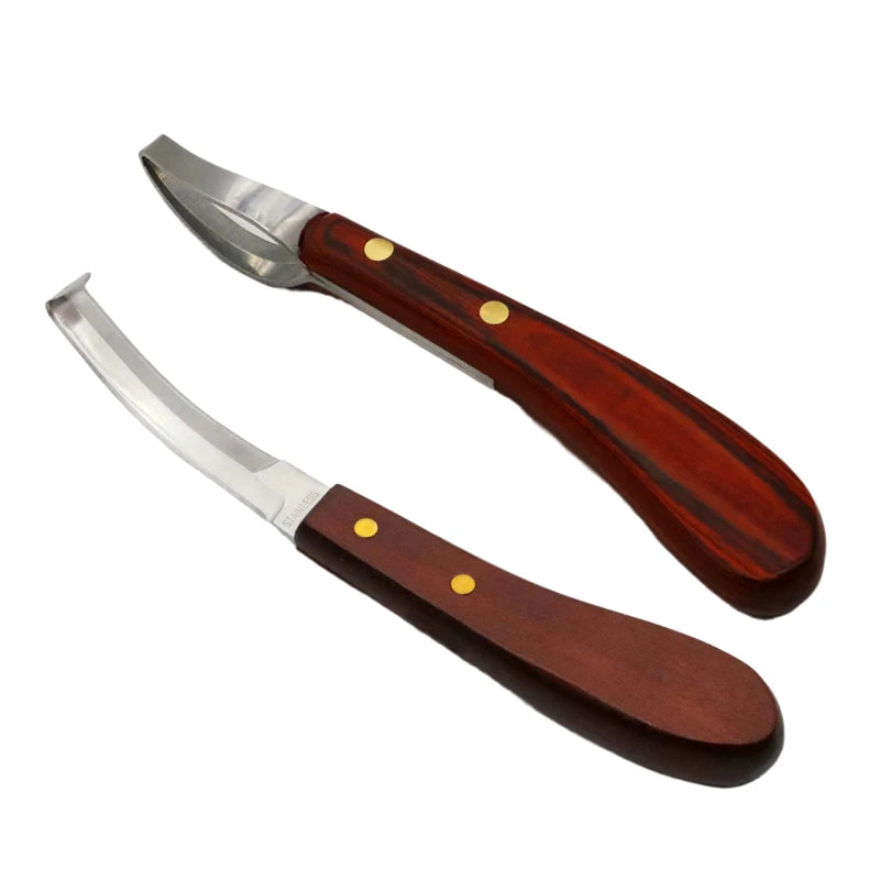 2 Pcs Horse Loop Hoof Knife Trimmer Blade Hoof Knife Double Edged Shears Cutter Wooden Handle Stainless Steel