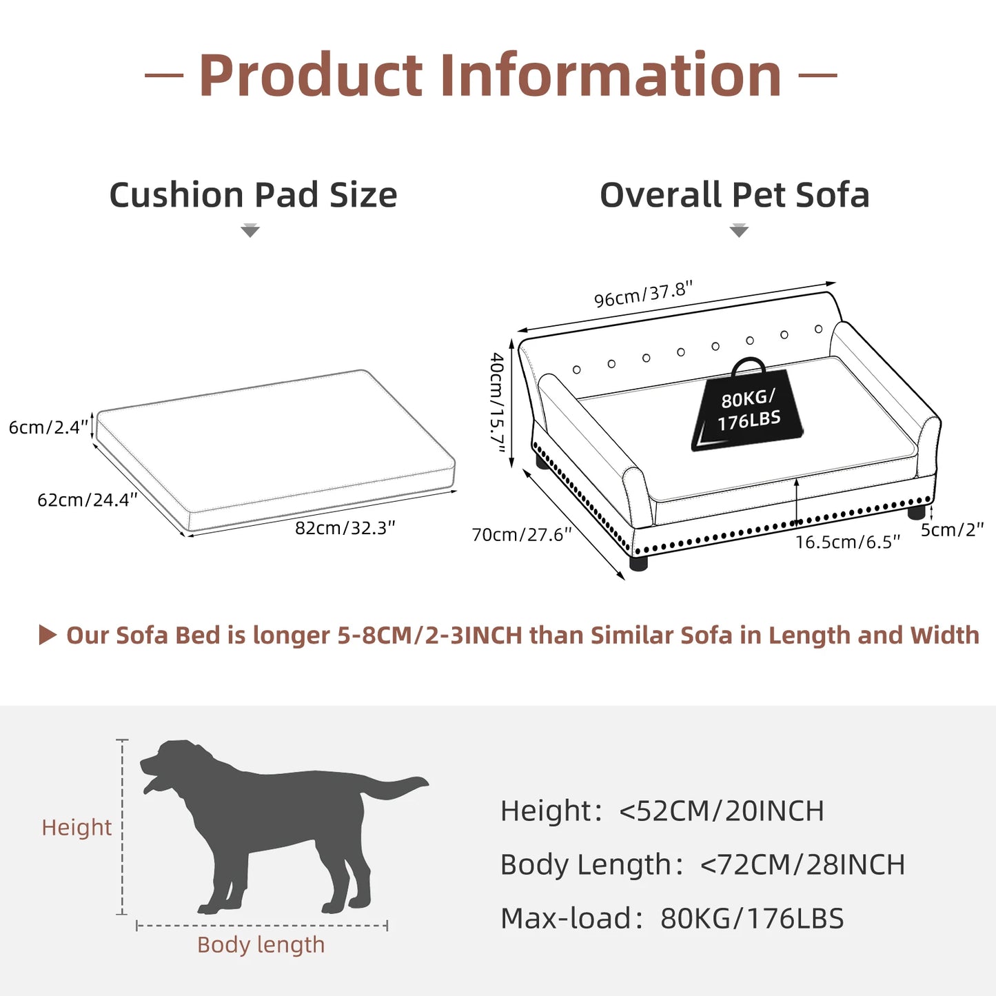 Elevated Dog Bed Sofa Microfiber Leather Cover Luxurious Extra Large Pet Snuggle Lounge Chair with Removable Cushion