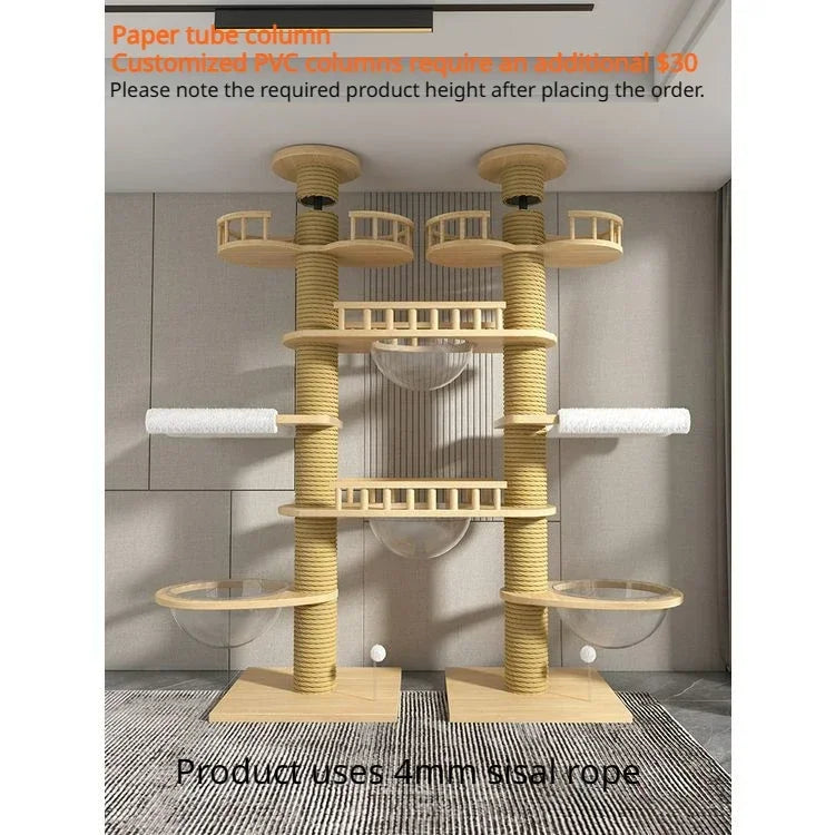 Large Solid Wood Cat Scratching Post Column Without Drilling Double Column Multi-layer Tower Cat Scratching Board