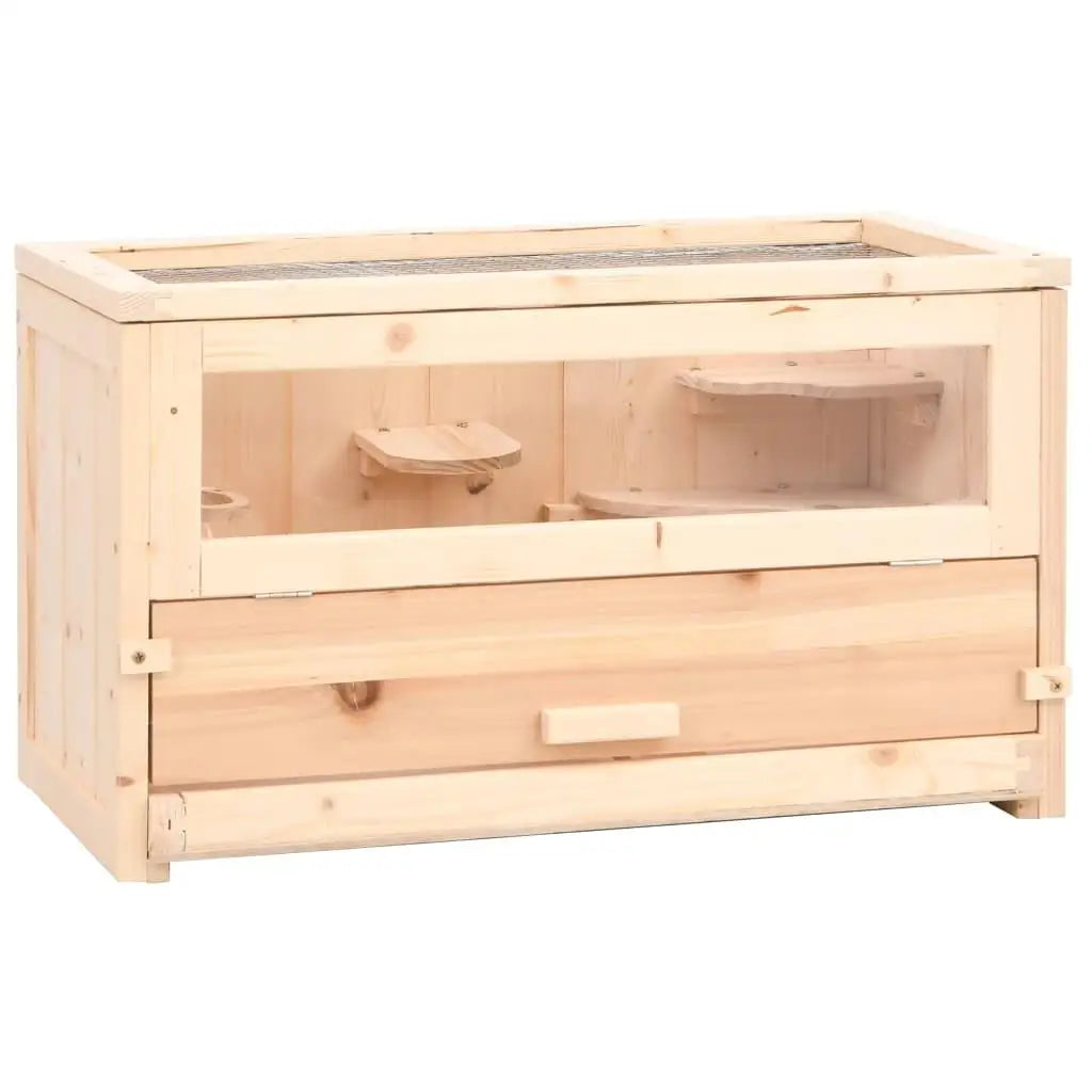 Spacious Hamster Cage 60x30x35cm Natural Solid Wood - Ideal Small Animal Habitat